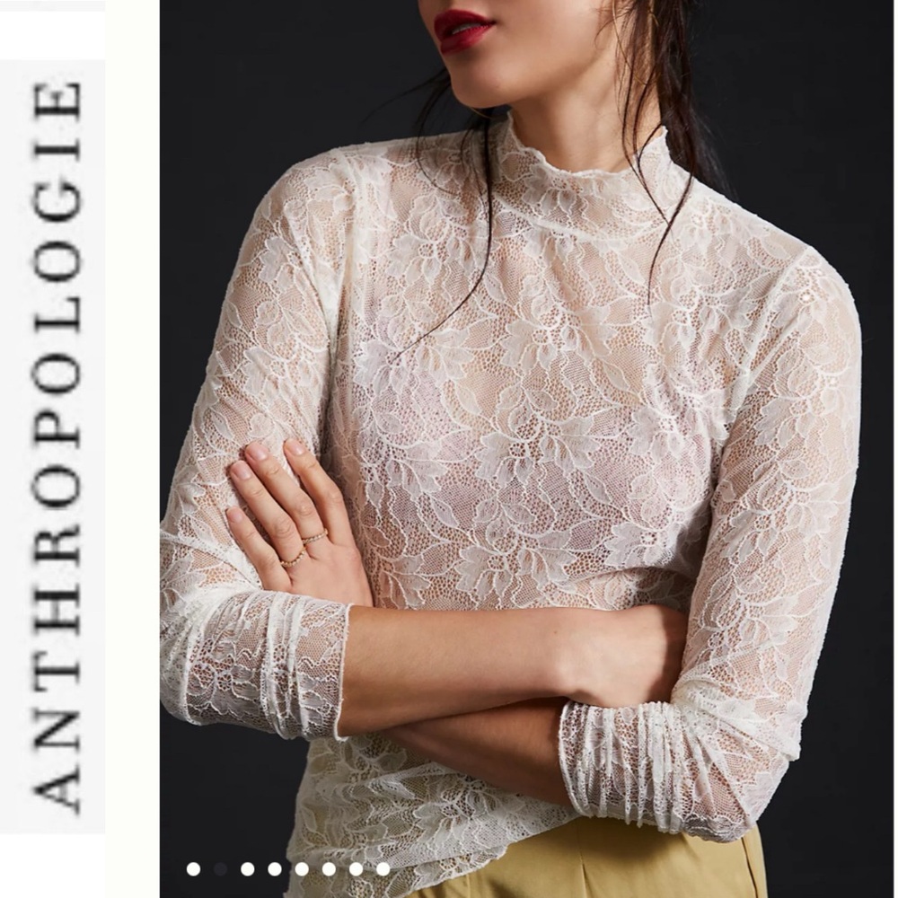 NWT By Anthropologie Lace Layering Turtleneck in Ivory xxs